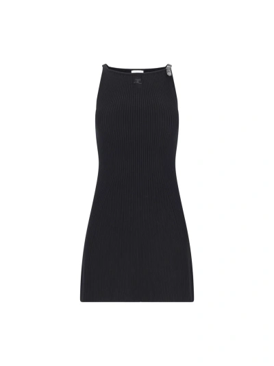Courrèges Ribbed Knit Mini Dress In Black