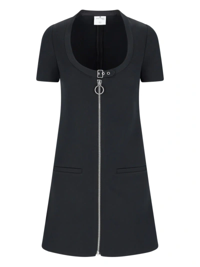 Courrèges Knee Length Dress Patch Pockets In Black