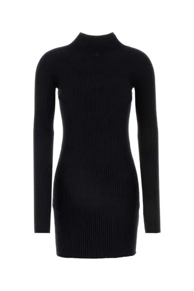 Courrèges Solar Light Rib Mockneck Mini Dress-xs Nd Courreges Female In Black