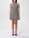 Courrèges Sleeveless High Neckline Checkered A-line Dress In Sand