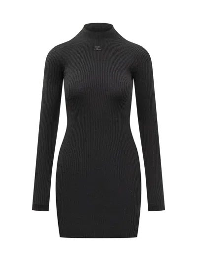 Courrèges Mockneck Mini Dress In Black