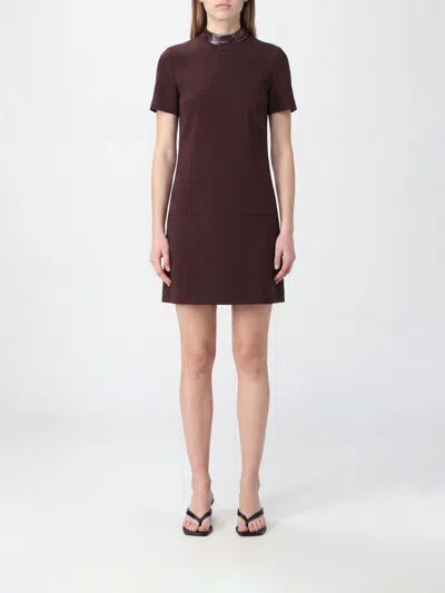 Courrèges Vinyl-trimmed Logo-embroidered Crepe Mini Dress In Burgundy