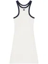 Courrèges White Cotton Mini Dress With Navy Blue Details And Halter Neck