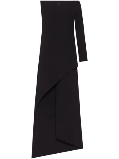 Courrèges Elegant Black Long Dress With A Slit And Off-shoulder Design