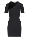 Courrèges Slash Mini Dress In Black Fabric Ribbed Knit In Black
