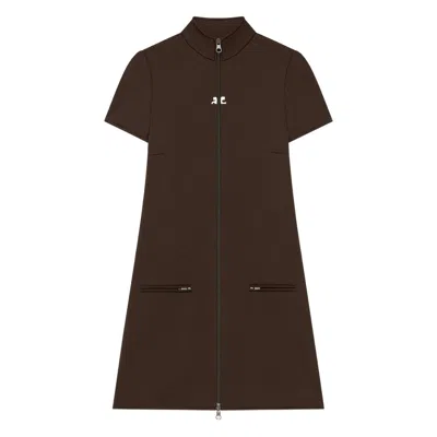 Courrèges Mini Dress With High Collar And Pockets In Brown