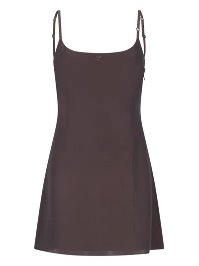 Courrèges Knee Length Dress Adjustable Straps In Brown