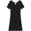 Courrèges Cotton Short Sleeves Mini Dress In Black In Multicolor