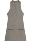 Courrèges Sleeveless High Neckline Checkered A-line Dress In Sand/mud Brown
