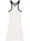 Courrèges White Cotton Mini Dress With Navy Blue Details And Halter Neck In White