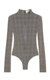 Courrèges High Neck Stretch Body With Prince Of Wales Check In Grey