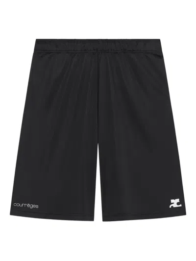 Courrèges Elasticated-waistband Logo-detail Shorts In Black