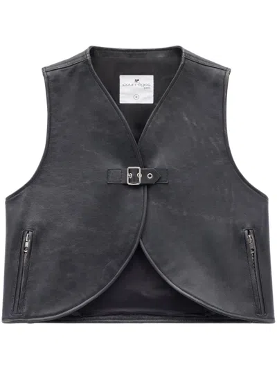 Courrèges Ellipse Leather Vest In 黑色
