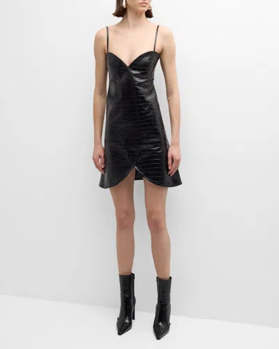 Courrèges Ellipse Croco Stamped Leather Mini Dress In Black