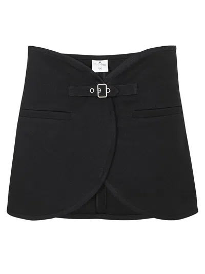 Courrèges Elegant Wrap Skirt With Belted Detail And Pocket Accents In Black
