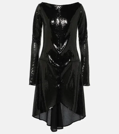 Courrèges Ellipse Glitter Zipped Dress In Black