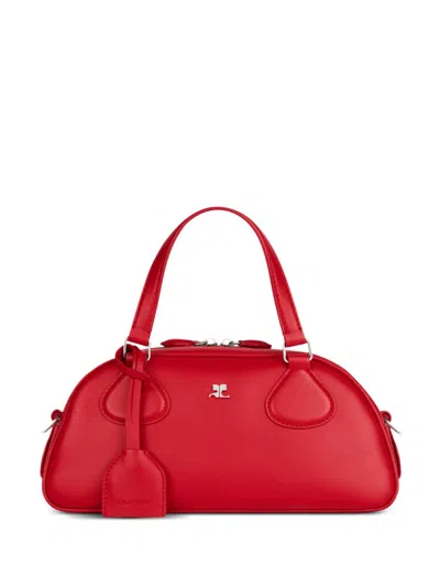 COURRÈGES ELONGATED RED LEATHER BAG WITH SILVER-TONE HARDWARE