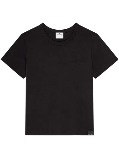 COURRÈGES COURRÈGES EMBROIDERED BLACK T-SHIRT WITH MINIMALIST DESIGN