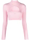 Courrèges Pink Circle Mockneck Ribbed Crop Top