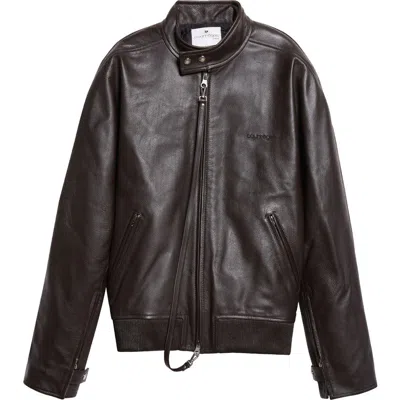 Courrèges Embroidered Leather Bomber Jacket In Black