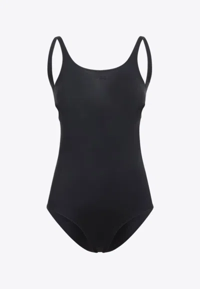 Courrèges Embroidered-logo Cut-out One-piece Swimsuit In Black