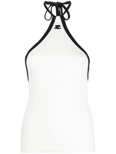 Courrèges Contrast-border Halterneck Minidress In White
