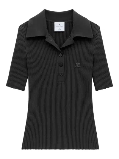 Courrèges Embroidered-logo Polo Shirt In Black