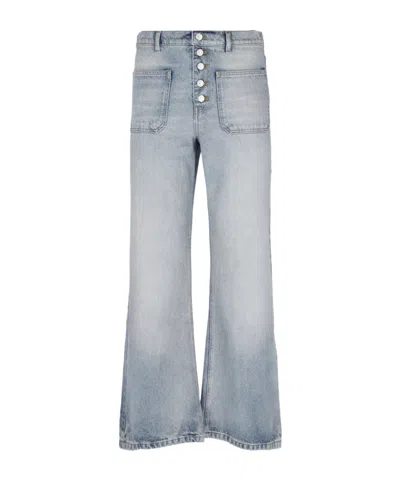 Courrèges Embroidered-logo Straight-leg Jeans In Gray