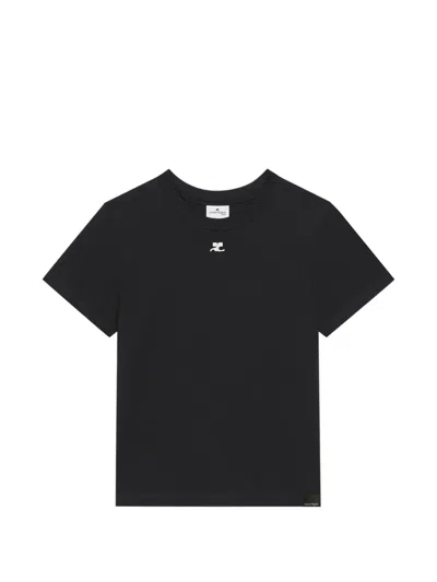 Courrèges Embroidered Logo T-shirt In Black