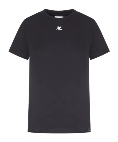 Courrèges Embroidered Logo T-shirt In Black