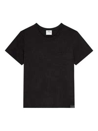 Courrèges Crew Neck Embroidered T-shirt Straight Hem In Black