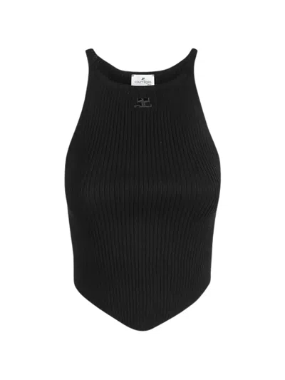 Courrèges Embroidered Top In Black