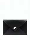 Courrèges Envelope-style Black Calf Leather Wallet With Silver-tone Clasp In Black