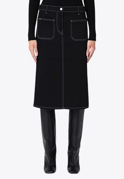 Courrèges Denim Midi Skirt In Black