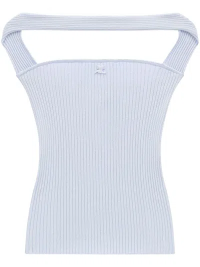 Courrèges Logo-embossed Ribbed-knit Tank Top In Sky
