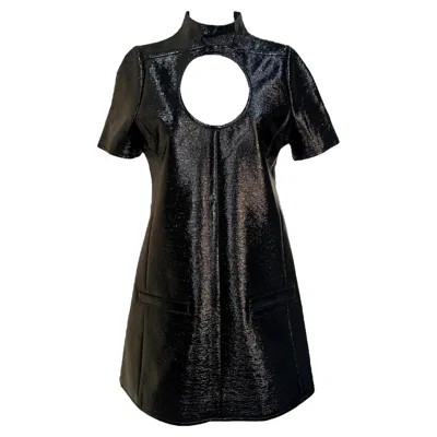 Pre-owned Courrèges Fall 2023 Vinyl Short Sleeve Mock Neck Mini Dress In Black