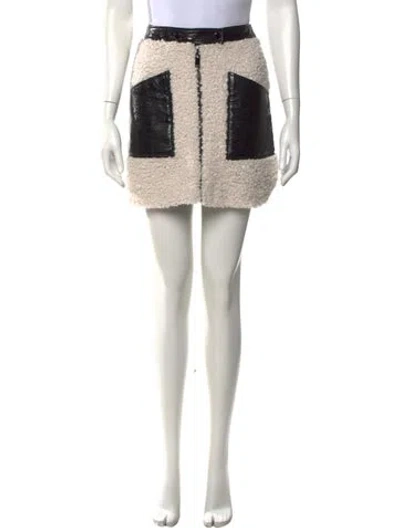 Pre-owned Courrèges Faux Fur Trim Mini Skirt In Neutrals