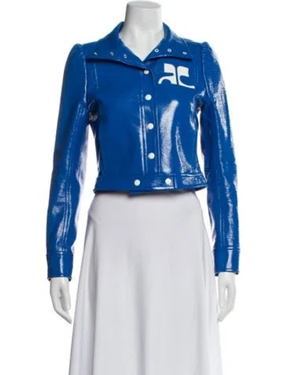 Pre-owned Courrèges Faux Leather Biker Jacket In Blue