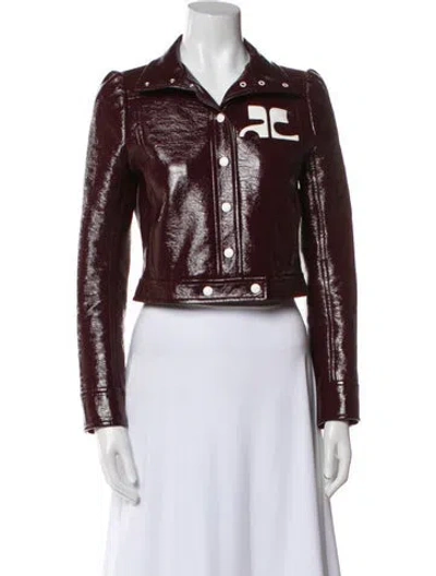 Pre-owned Courrèges Faux Leather Biker Jacket In Burgundy