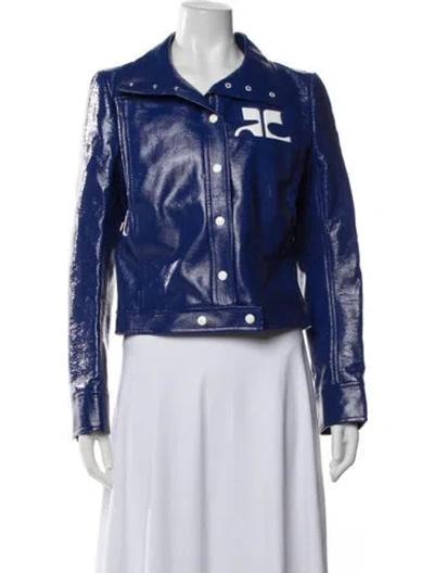Pre-owned Courrèges Faux Leather Biker Jacket W/ Tags In Blue