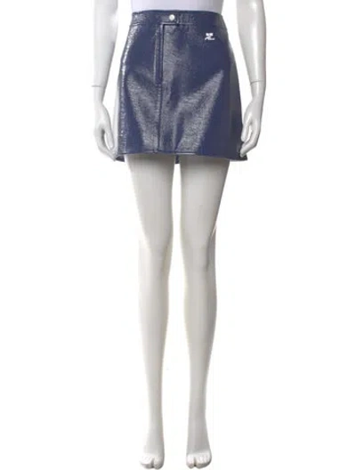 Pre-owned Courrèges Faux Leather Mini Skirt In Blue