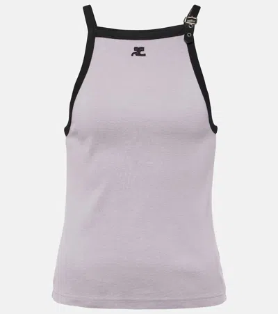 Courrèges Faux Leather-trimmed Cotton Tank Top In Grey