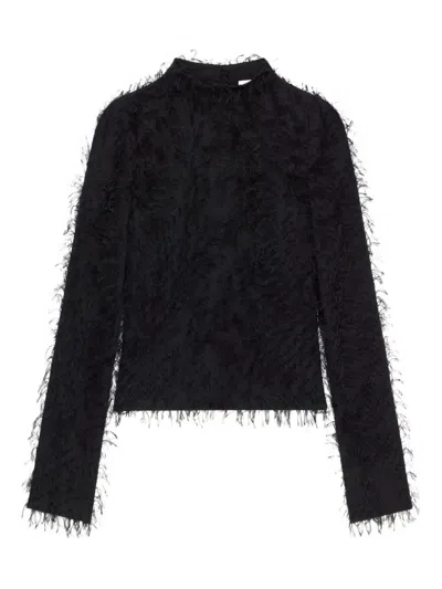 Courrèges Feather-embellished Long-sleeve Top In Black