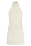 Courrèges Halter Neck Sleeveless Mini Dress With Feathers In White