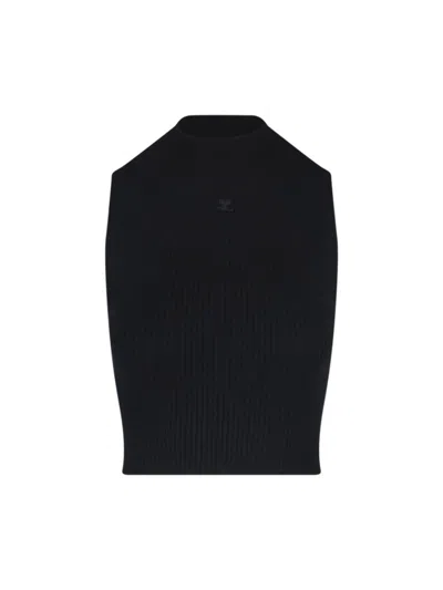 COURRÈGES FITTED BLACK CROP TOP WITH RIBBED TEXTURE