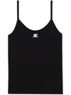 Courrèges Fitted Black Ribbed Tank Top With Subtle Logo In Black