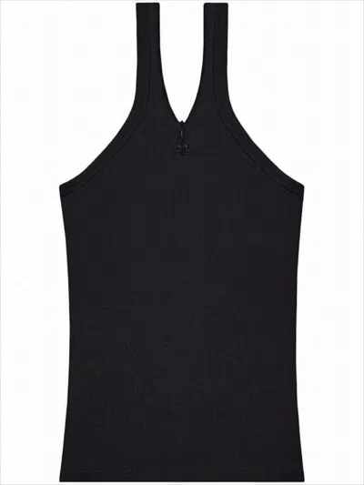 COURRÈGES FITTED BLACK SLEEVELESS RIBBED TOP WITH SUBTLE ZIPPER