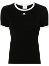 Courrèges Fitted Black T-shirt With Contrasting Trim And Embroidered Logo In Black