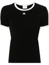 Courrèges Fitted Black T-shirt With Contrasting Trim And Embroidered Logo In Black