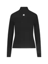 Courrèges Black Reedition Rib Knit Mock Neck Sweater In Black